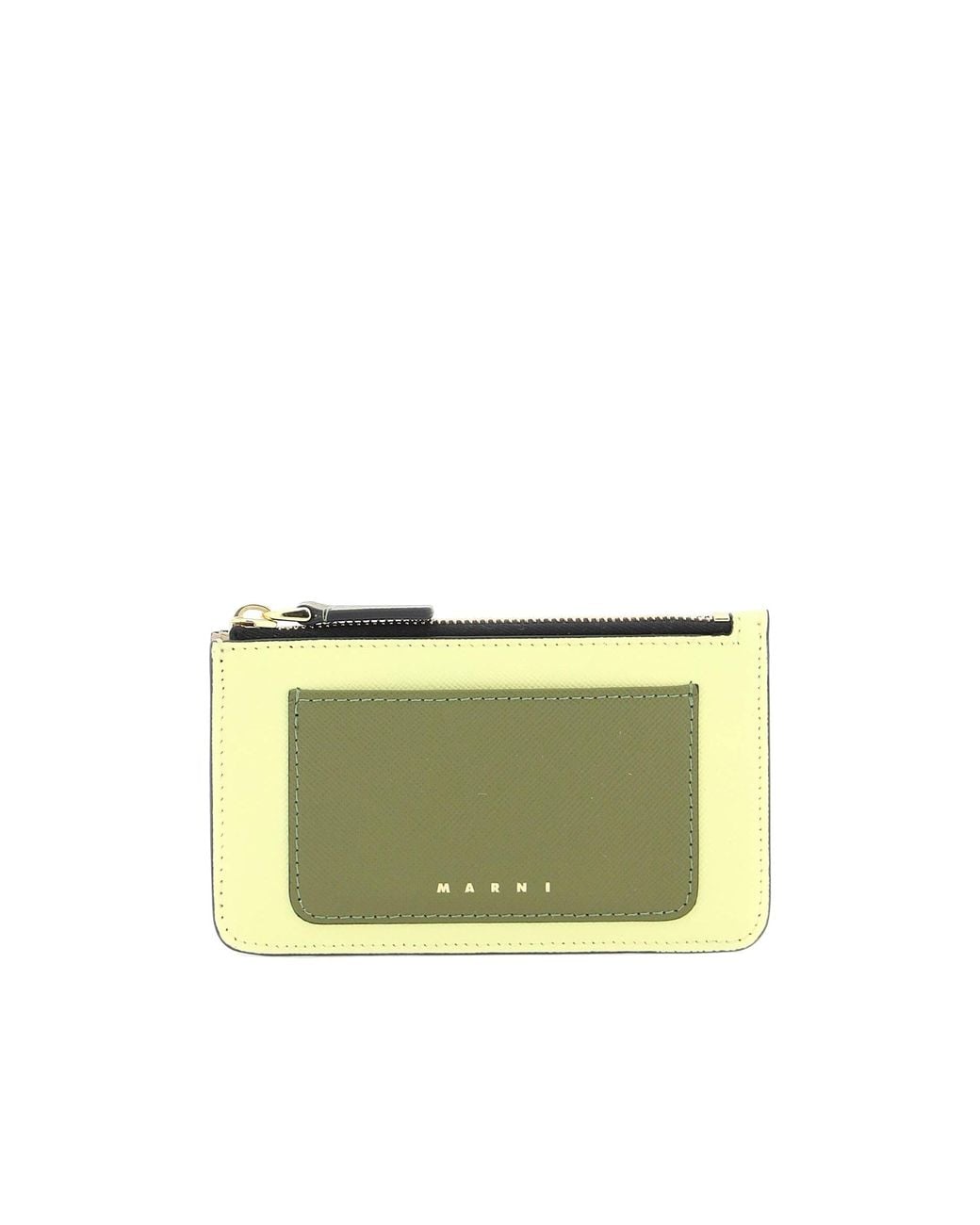 Marni Yellow Saffiano Logo Printed Card Case
