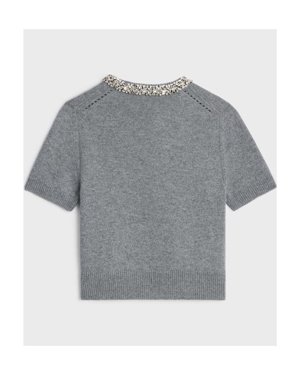 Céline Gray Embroidered Cropped Cardigan