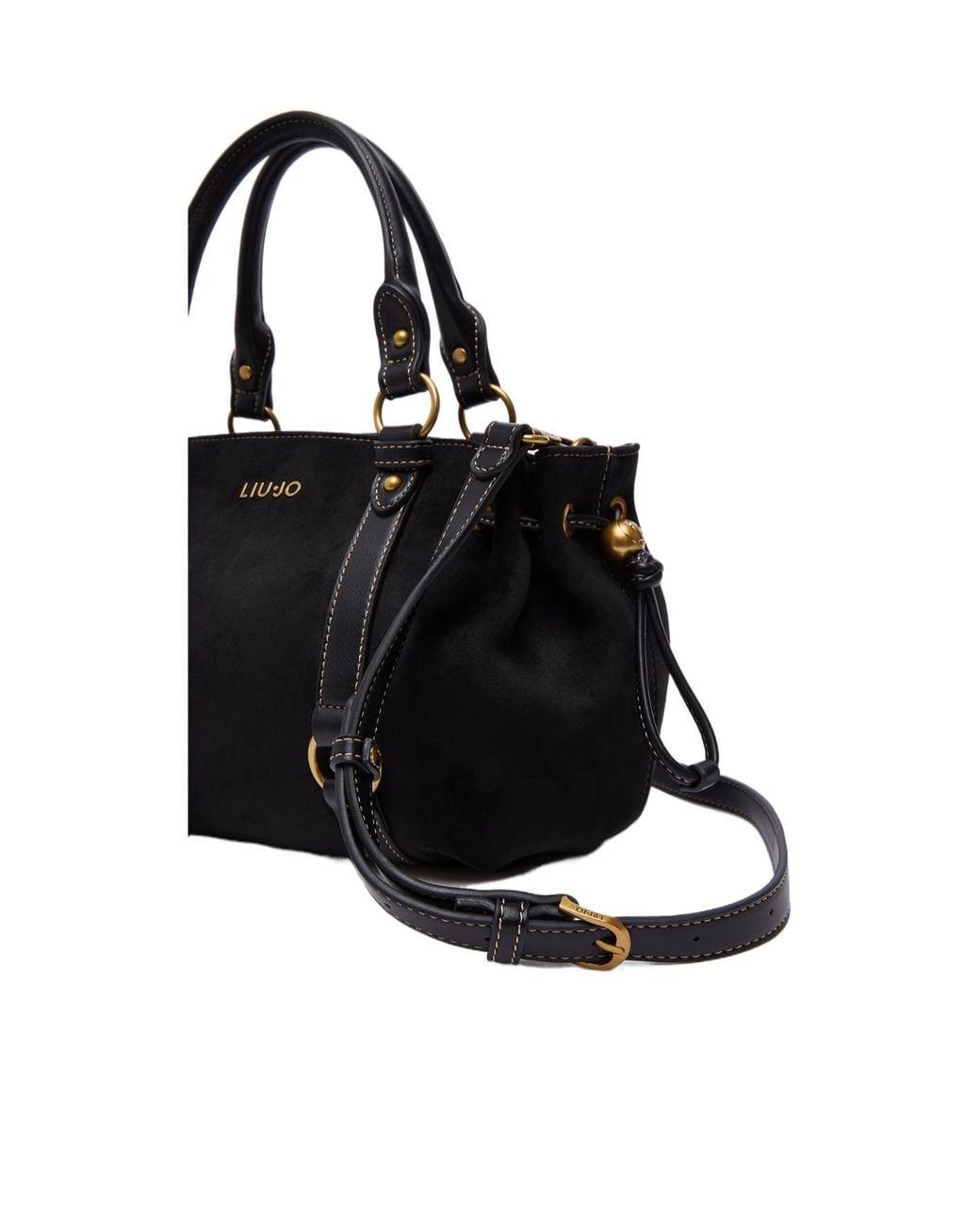 Liu Jo Black Drawstring Suede Tote Bag
