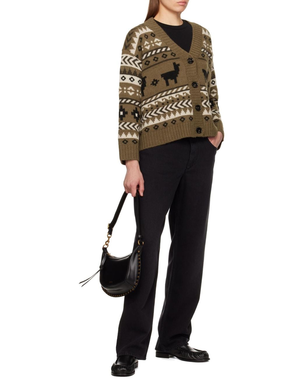 Isabel Marant Black Oskan Moon Zipped Shoulder Bag