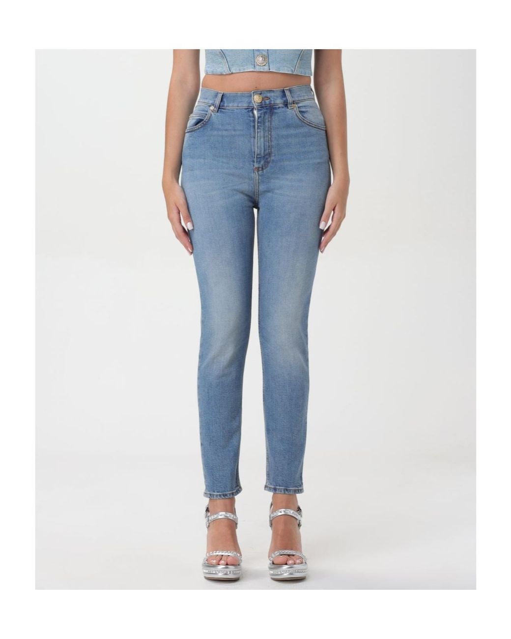 Balmain Blue Logo-Patch Tapered Jeans