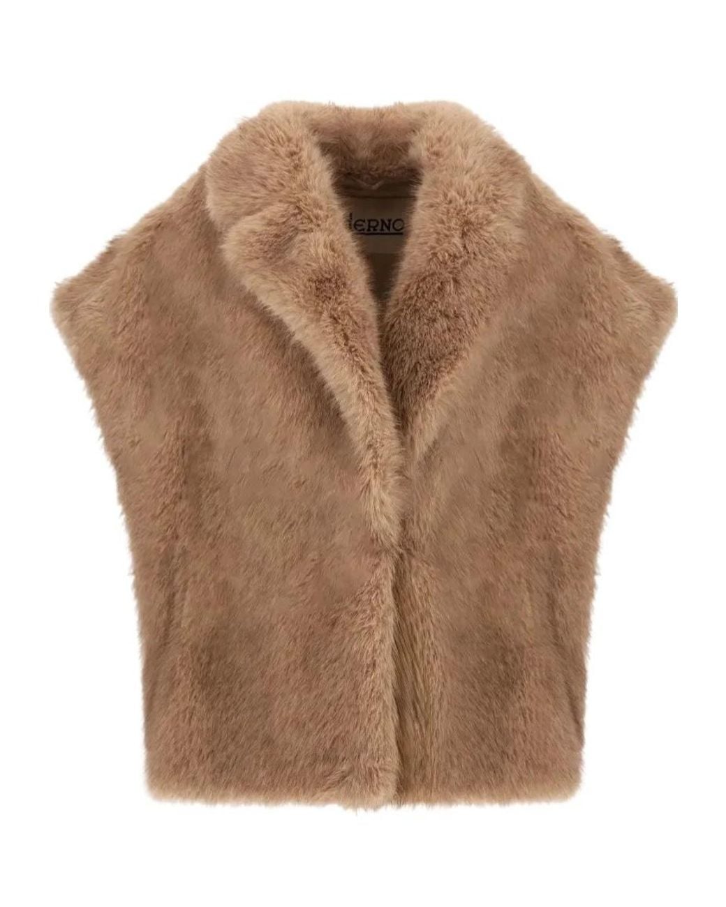 Herno Brown Tocco Long Hair Faux Fur Vest