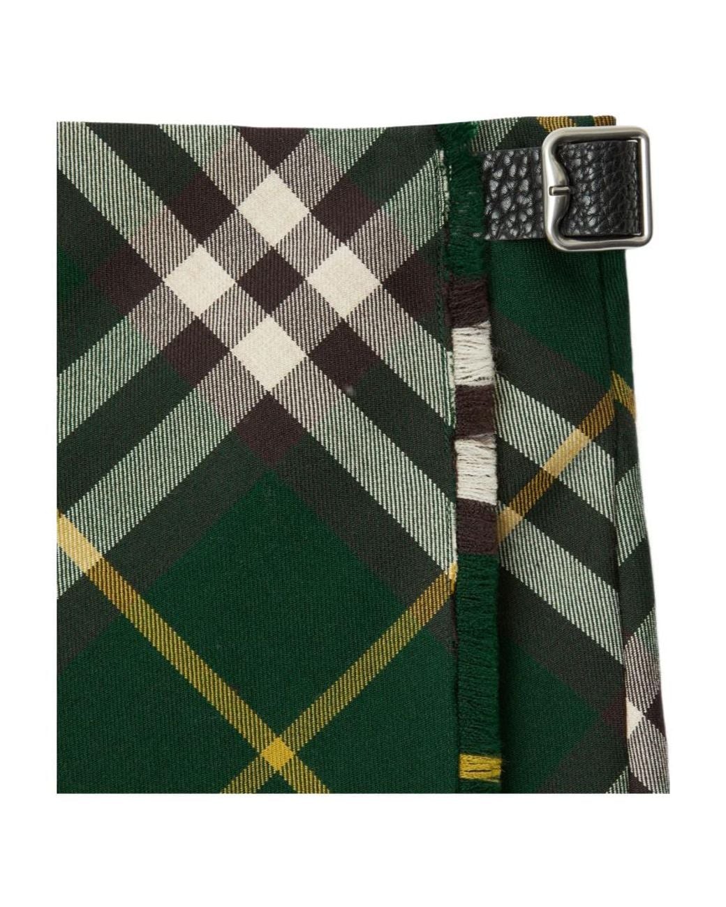 Burberry Green Check Printed Pleated Skirt