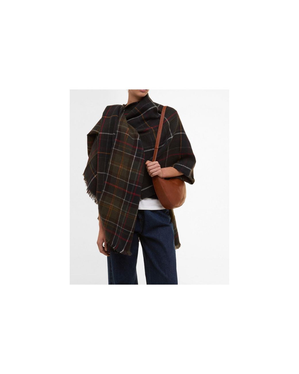 Barbour Black Plaid Cape Shawl