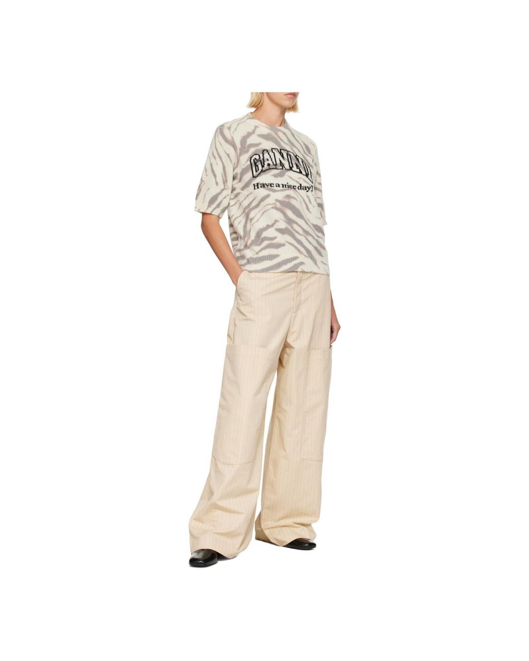 Ganni White Graphic Logo Knitted Top