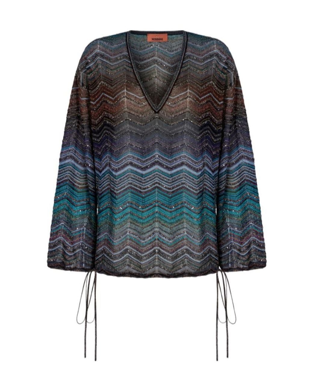 Missoni Blue Chevron V-Neck Top