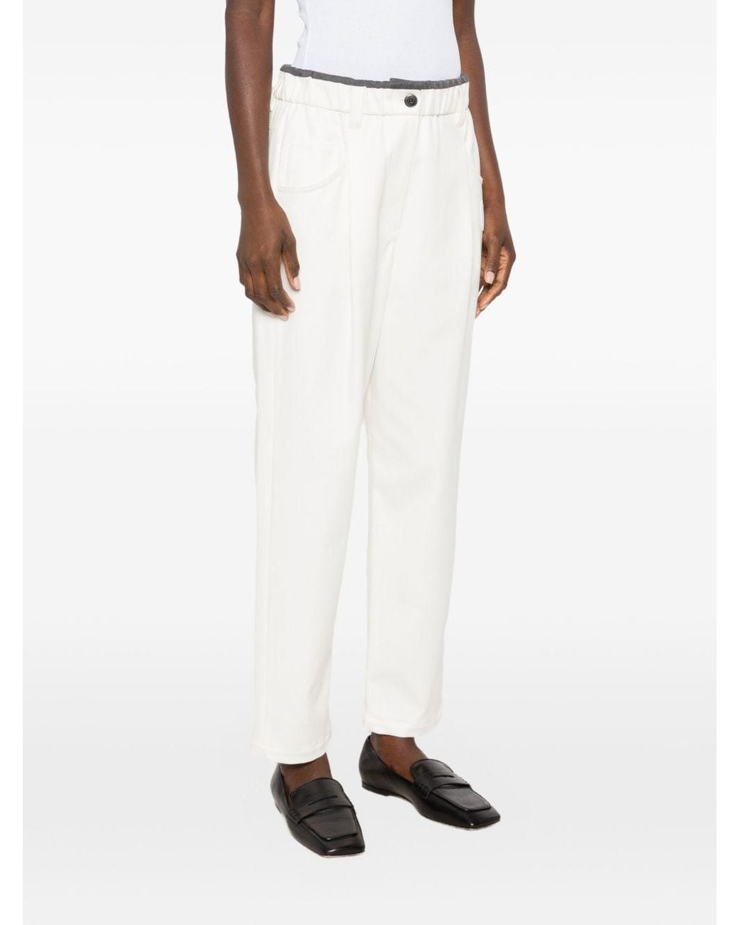 Brunello Cucinelli White Elasticated Waistband Straight Leg Pants