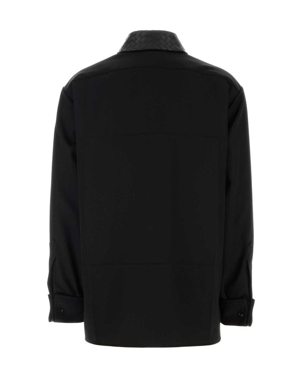 Bottega Veneta Black Leather Collar Relaxed Fit Shirt
