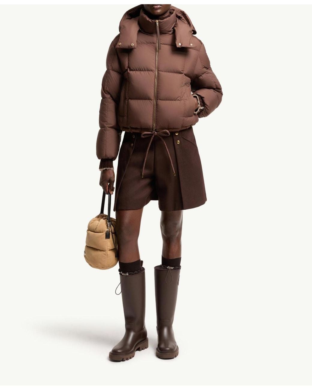 Moncler Brown Legerete Square-Quilted Hooded Short Down Jacket