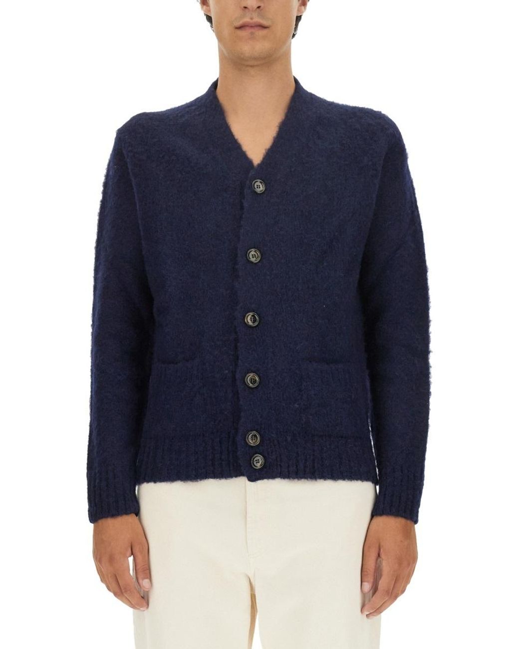 Aspesi Blue V-Neck Buttoned Cardigan for men