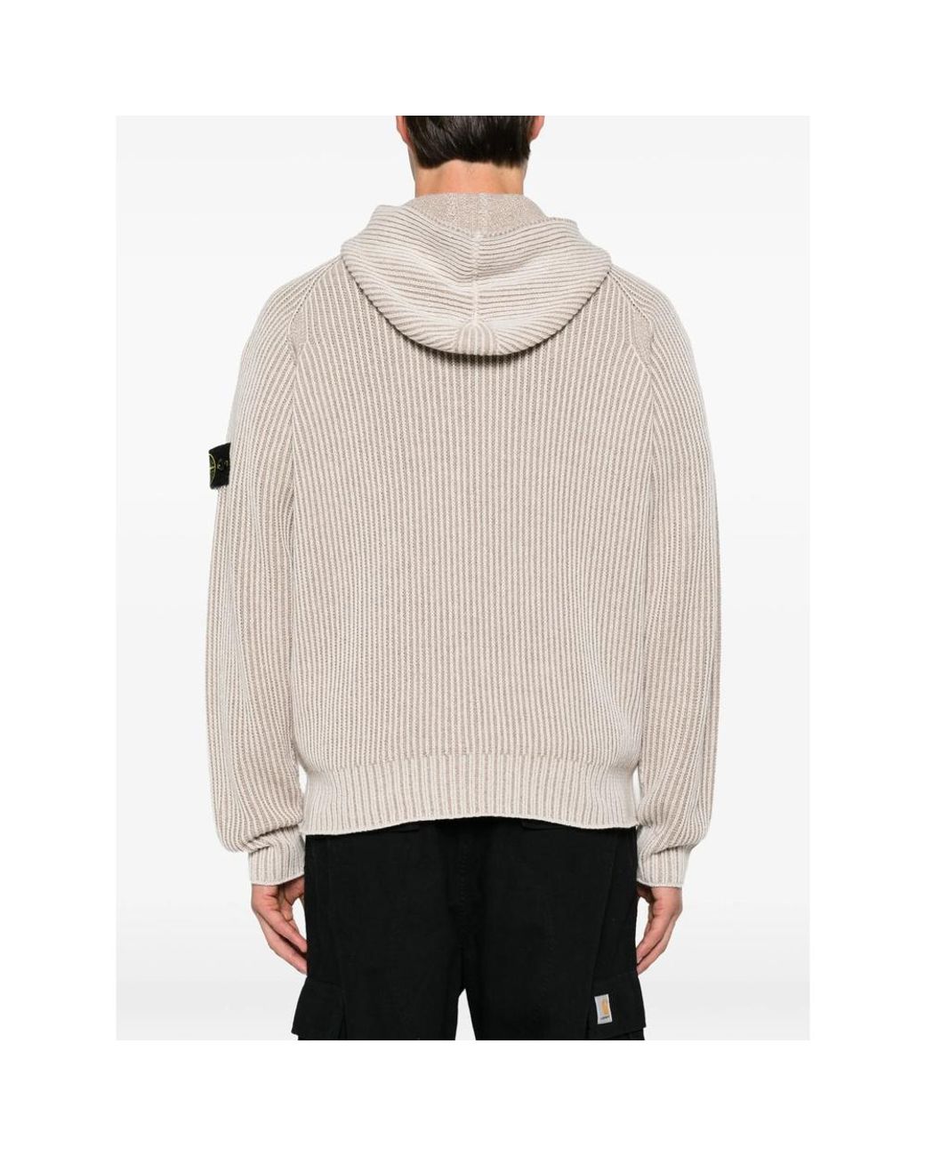 Stone Island Gray Logo Patch Hooded Cardigan for men