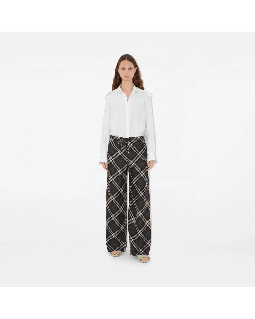 Burberry Gray Straight-Leg Checked Drawstring Trousers