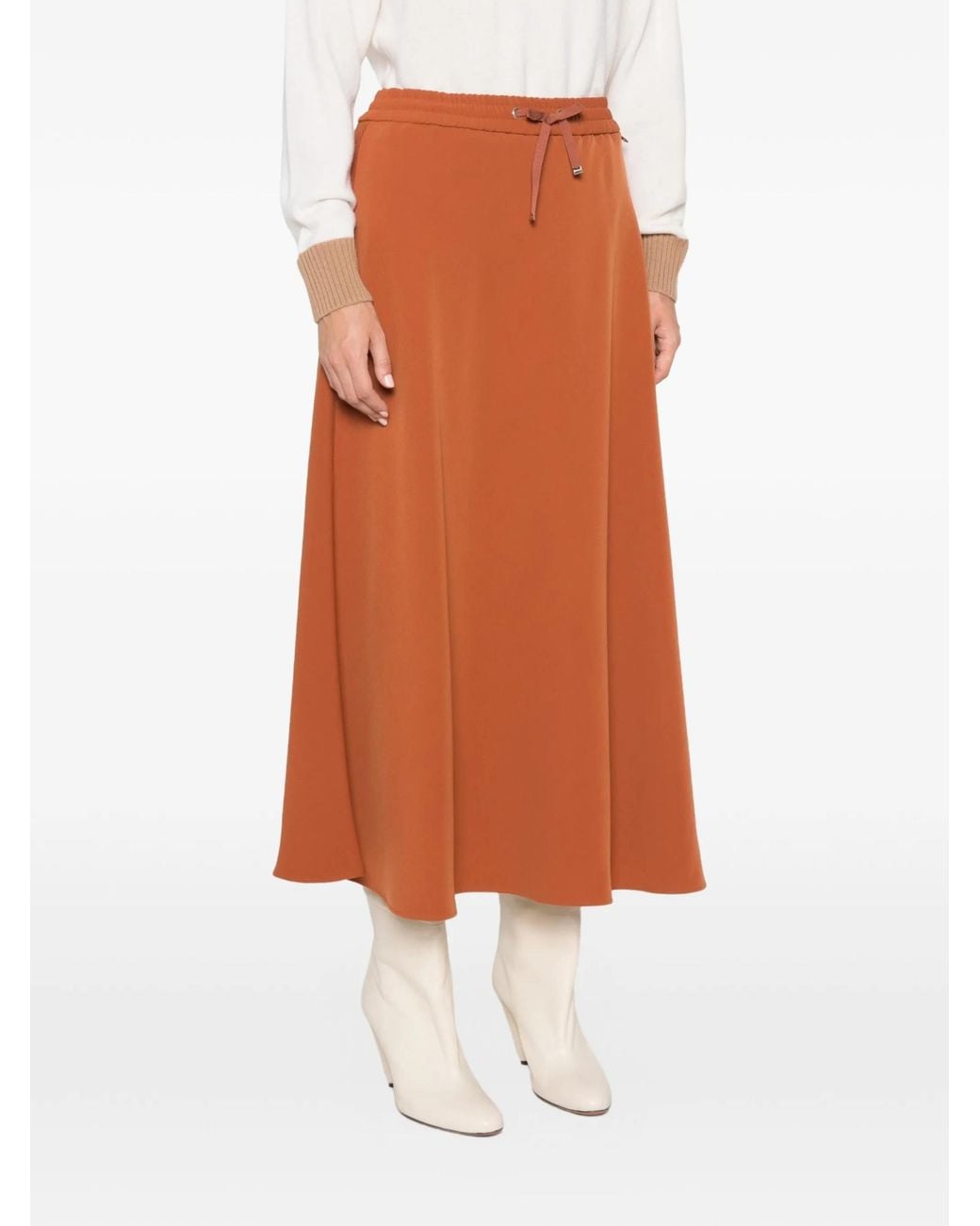 Herno Brown Drawstring-Fastening Maxi A-Line Skirt