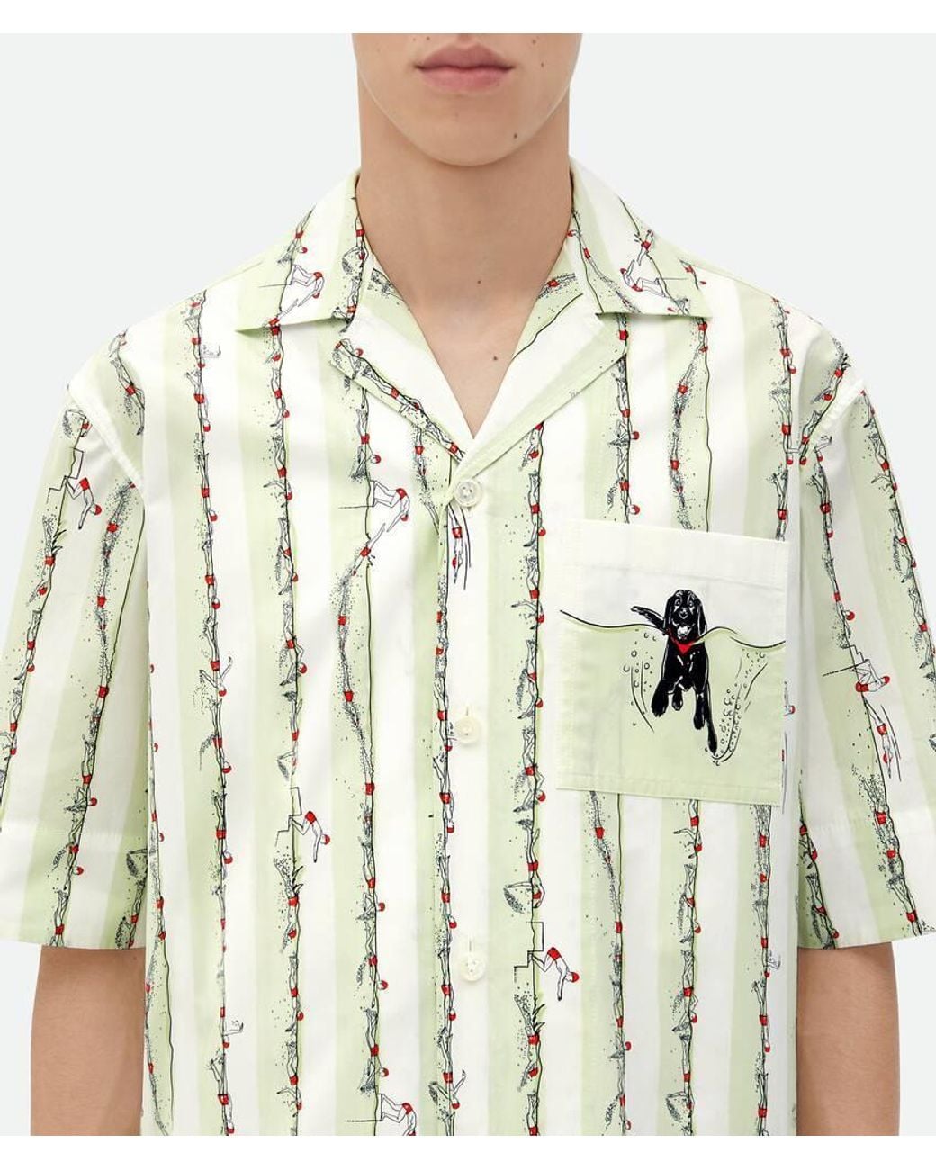 Bottega Veneta Green Short Sleeved Striped Shirt for men