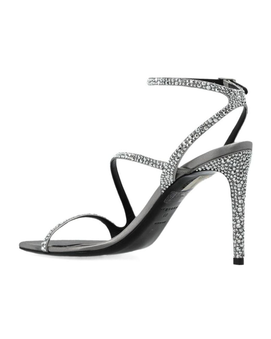 McQueen White Crystal Strappy Heeled Sandals