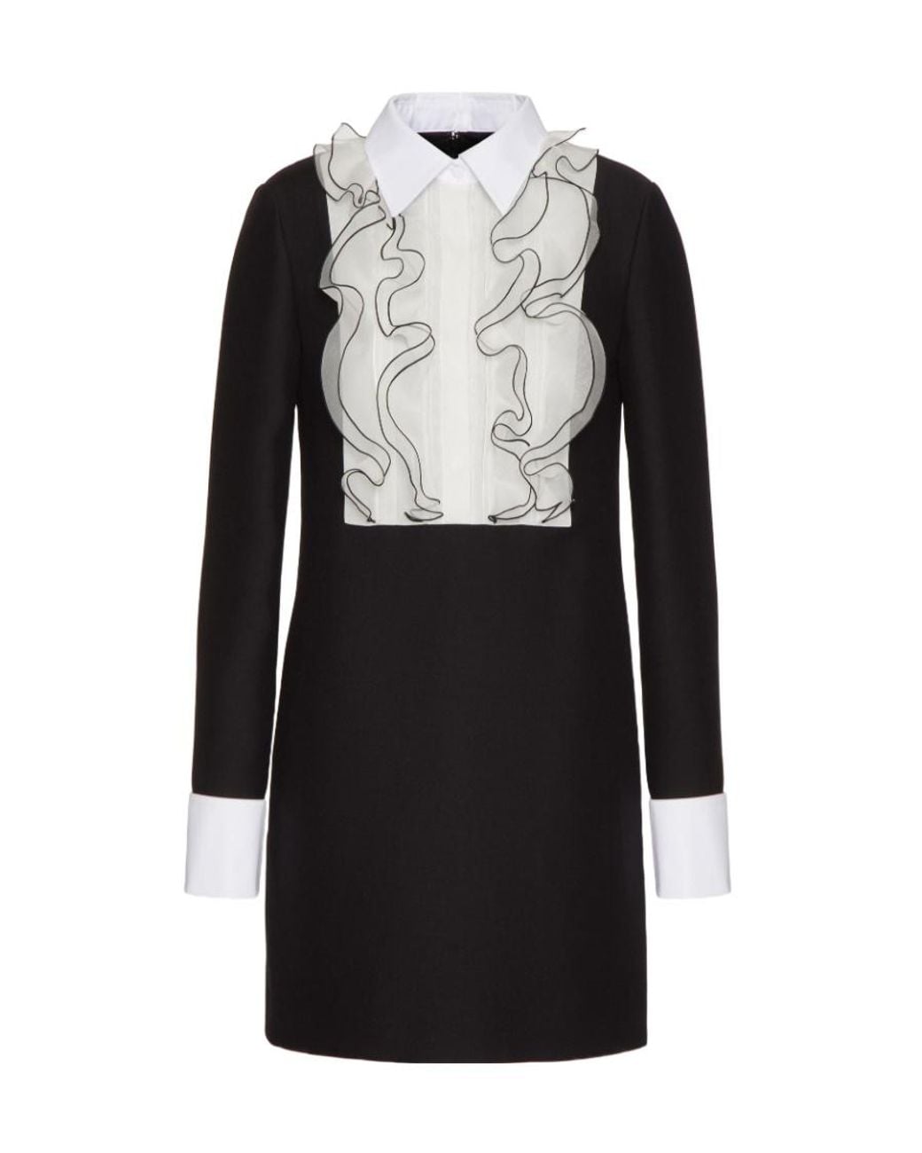 Valentino Black Ruffled Long-Sleeved Mini Dress