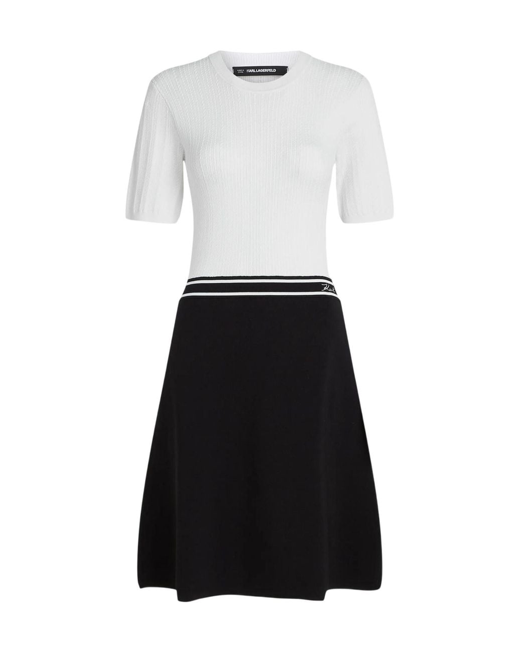 Karl Lagerfeld White Cable-Knit A-Line Mini Dress