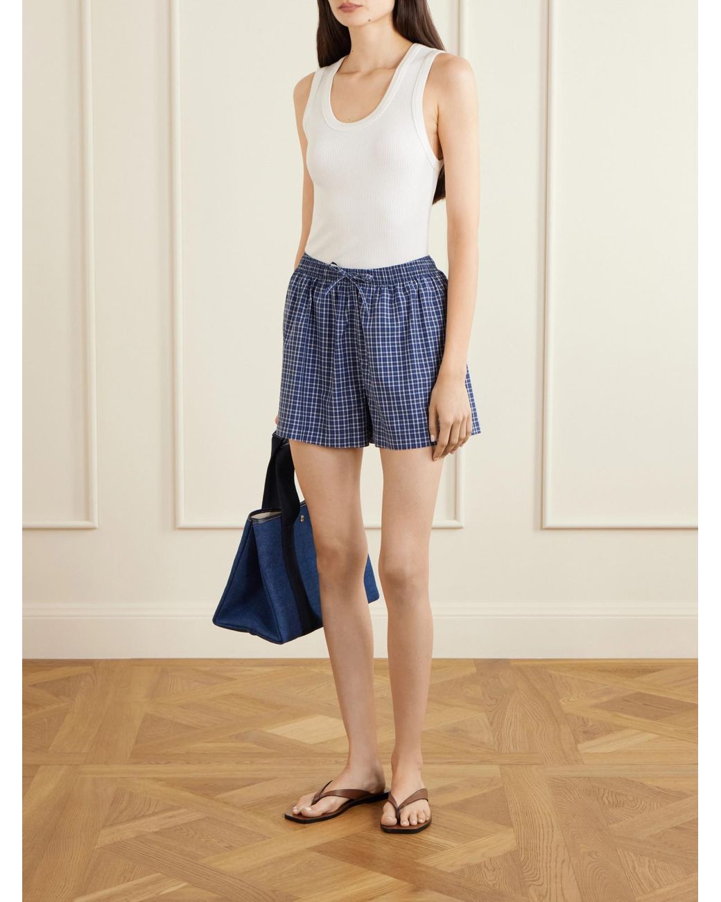 Tekla Blue Plaid 100% Cotton Shorts