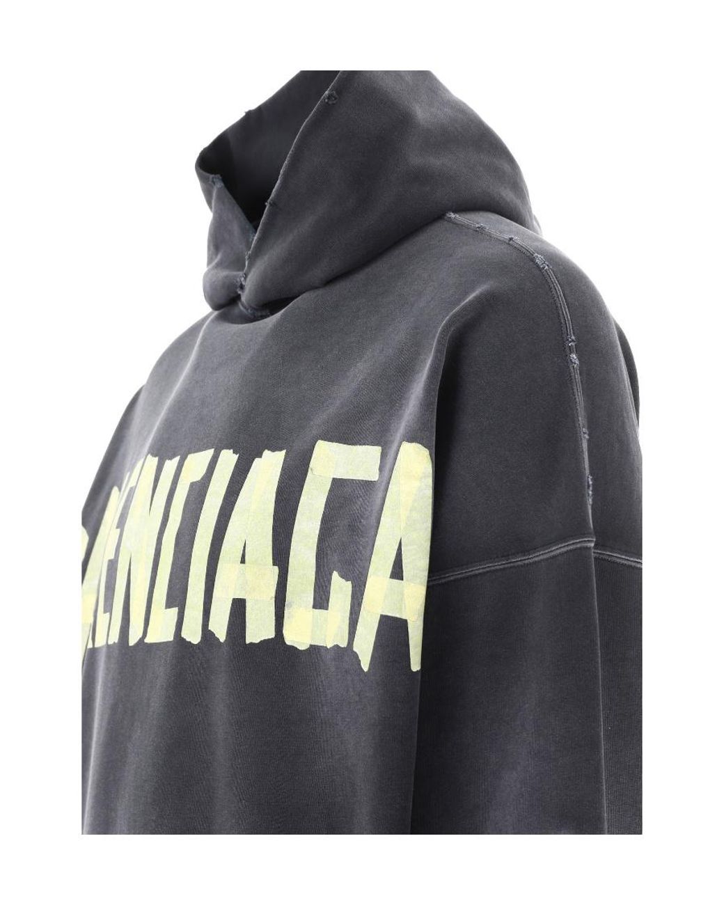 Balenciaga Gray Tape Type Ripped Pocket Hoodie Oversized for men