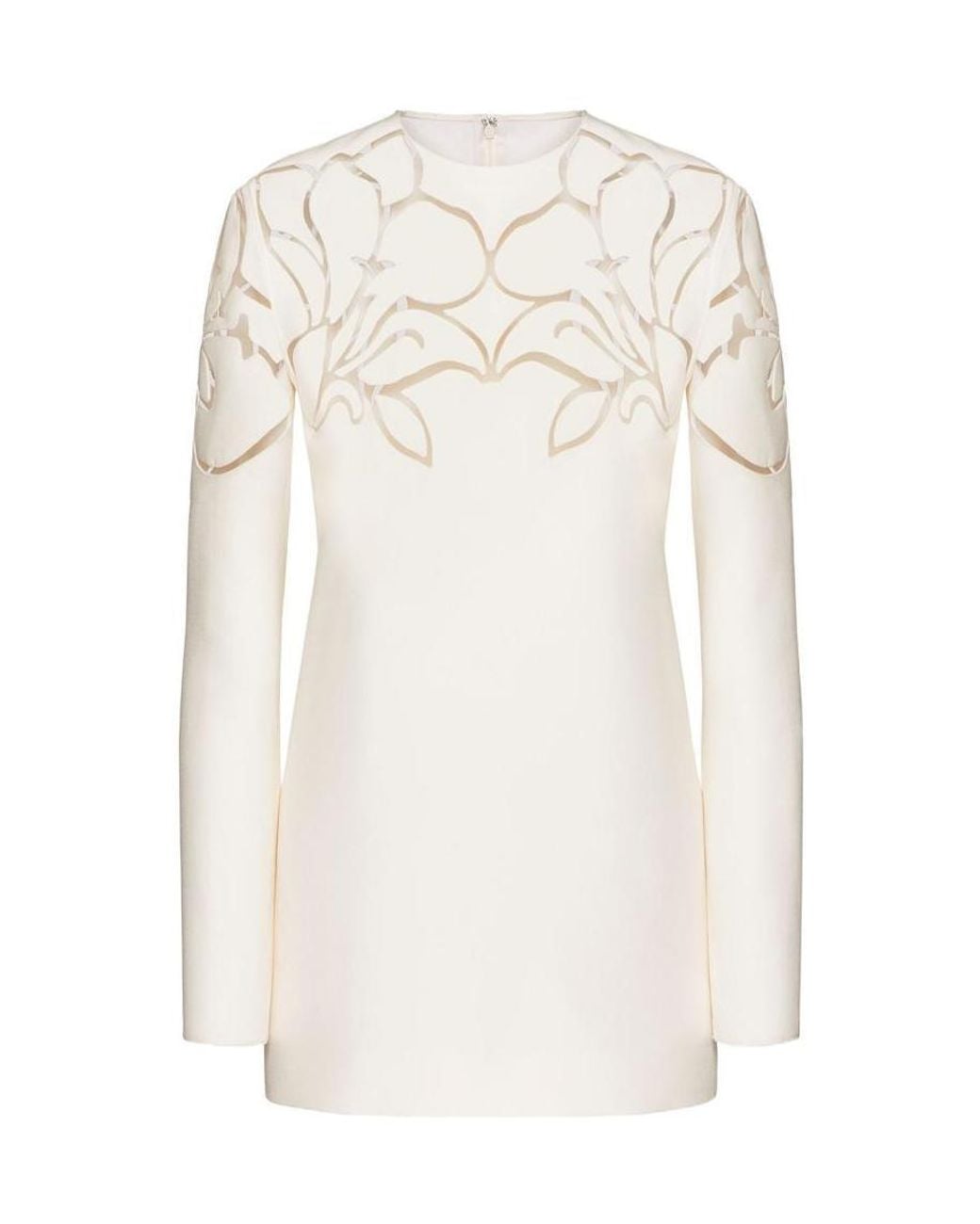 Valentino White Flower Hollowed-Out Embroidery Dress
