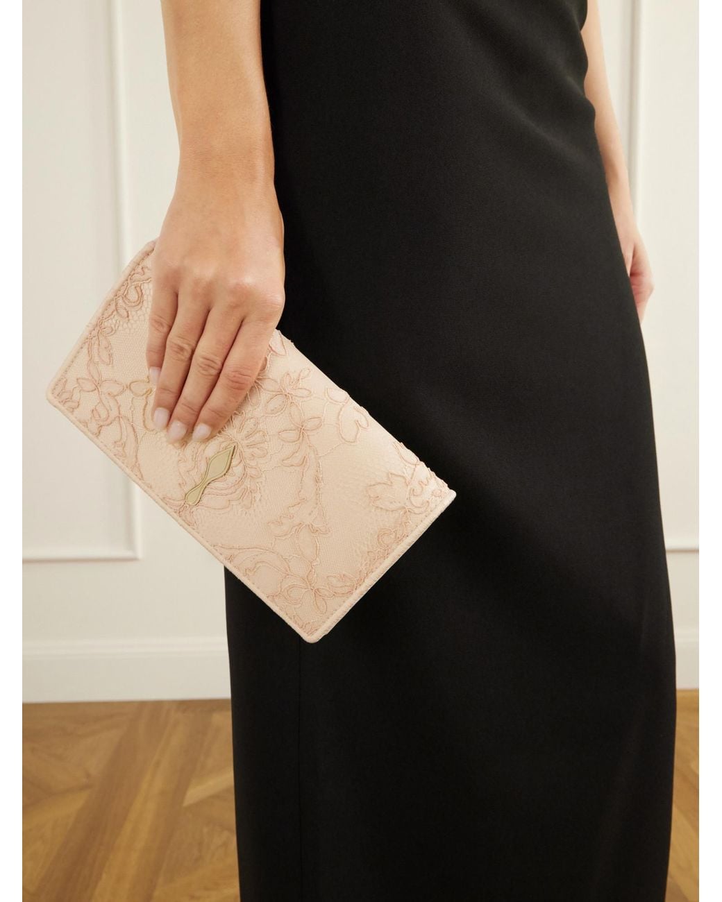 Christian Louboutin Natural Bettina Lace-Trimmed Satin Clutch