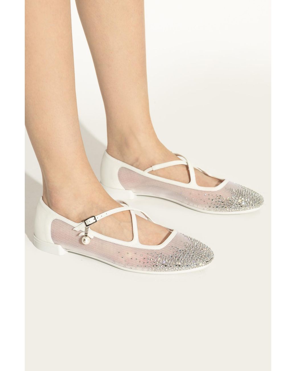 Jimmy Choo White Eleri Embellished Ballerina Shoes