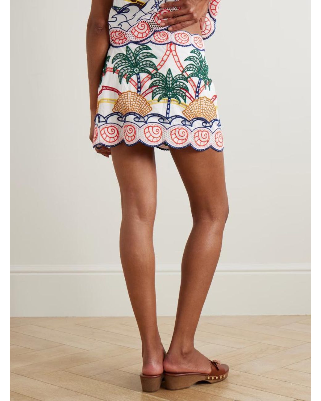Farm Rio Multicolor Embroidered Wrap Mini Skirt