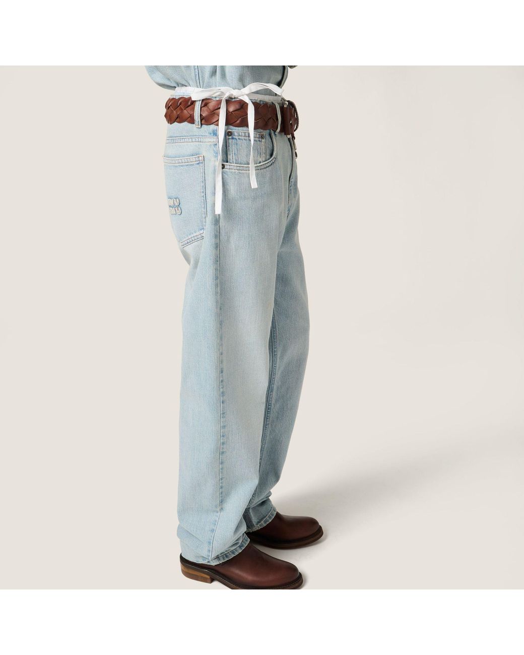 Miu Miu Blue Five-Pocket Washed Denim Jeans