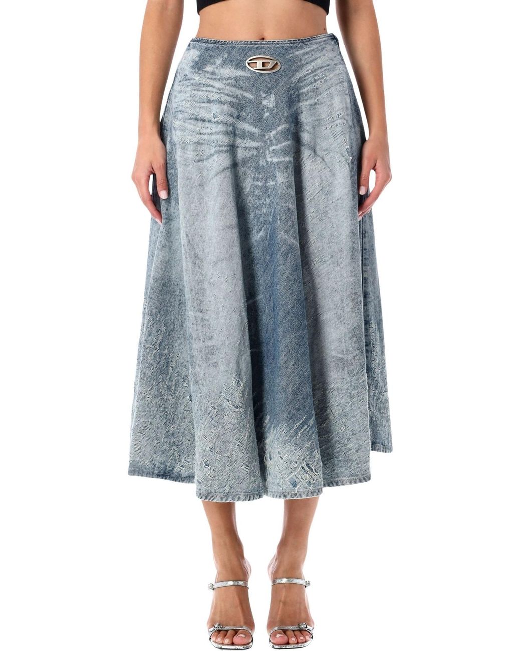 DIESEL Blue De Annet Logo Plaque Flared Skirt