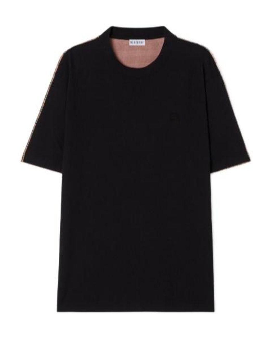 Burberry Black Cotton Check Back T-Shirt for men