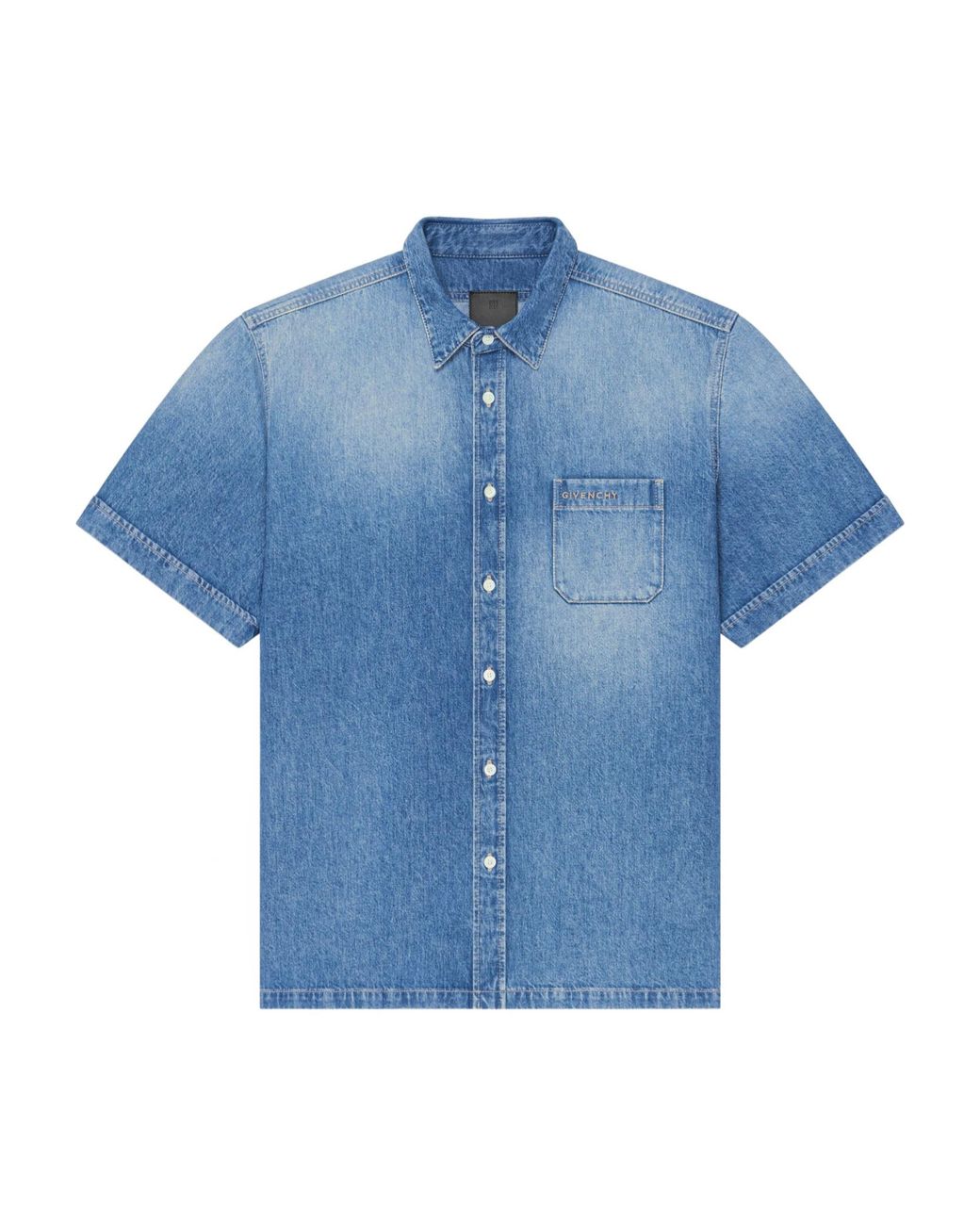 Givenchy Blue Logo Embroidered Denim Shirt for men
