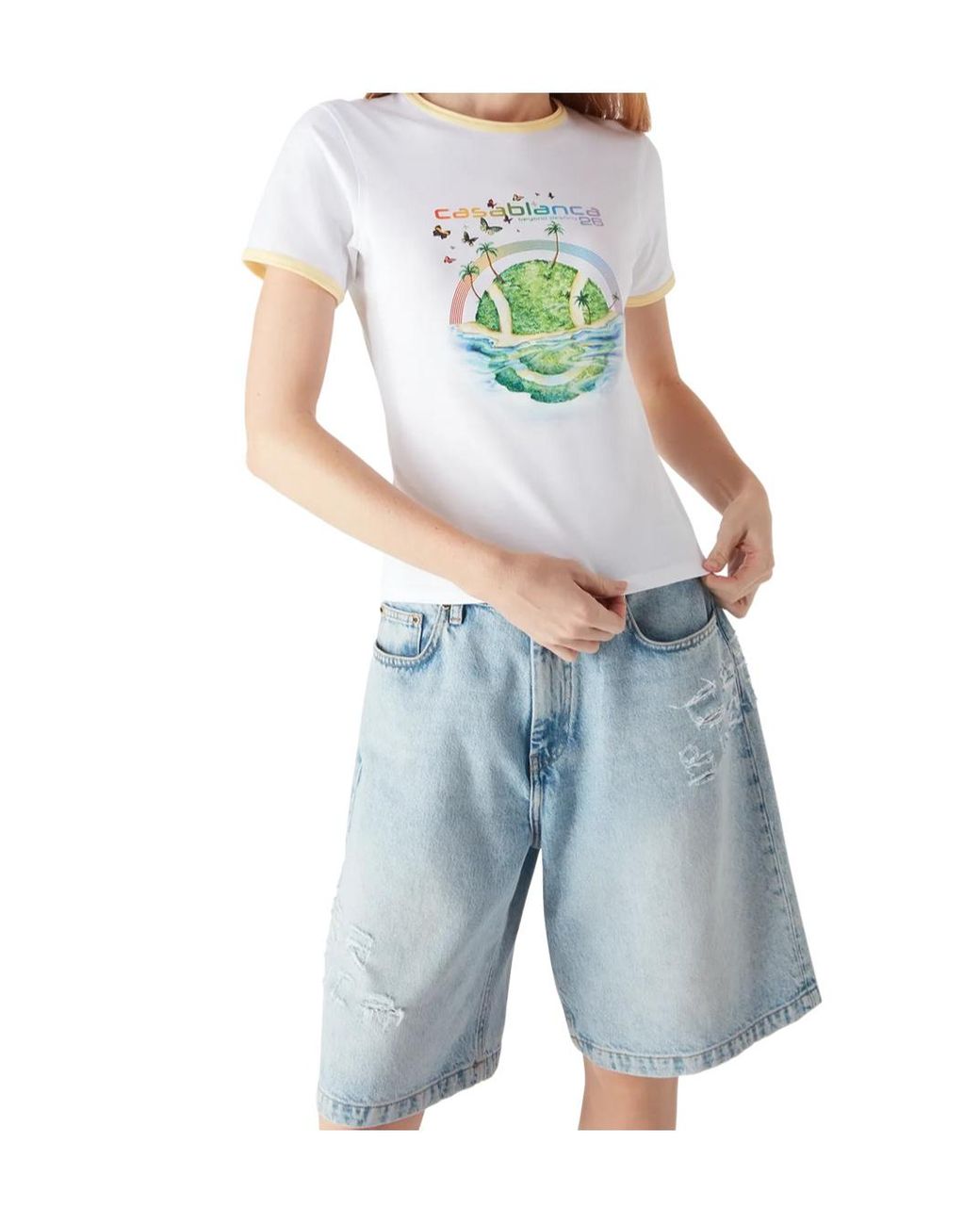 Casablanca Blue Longline Ringer Graphic-Print T-Shirt