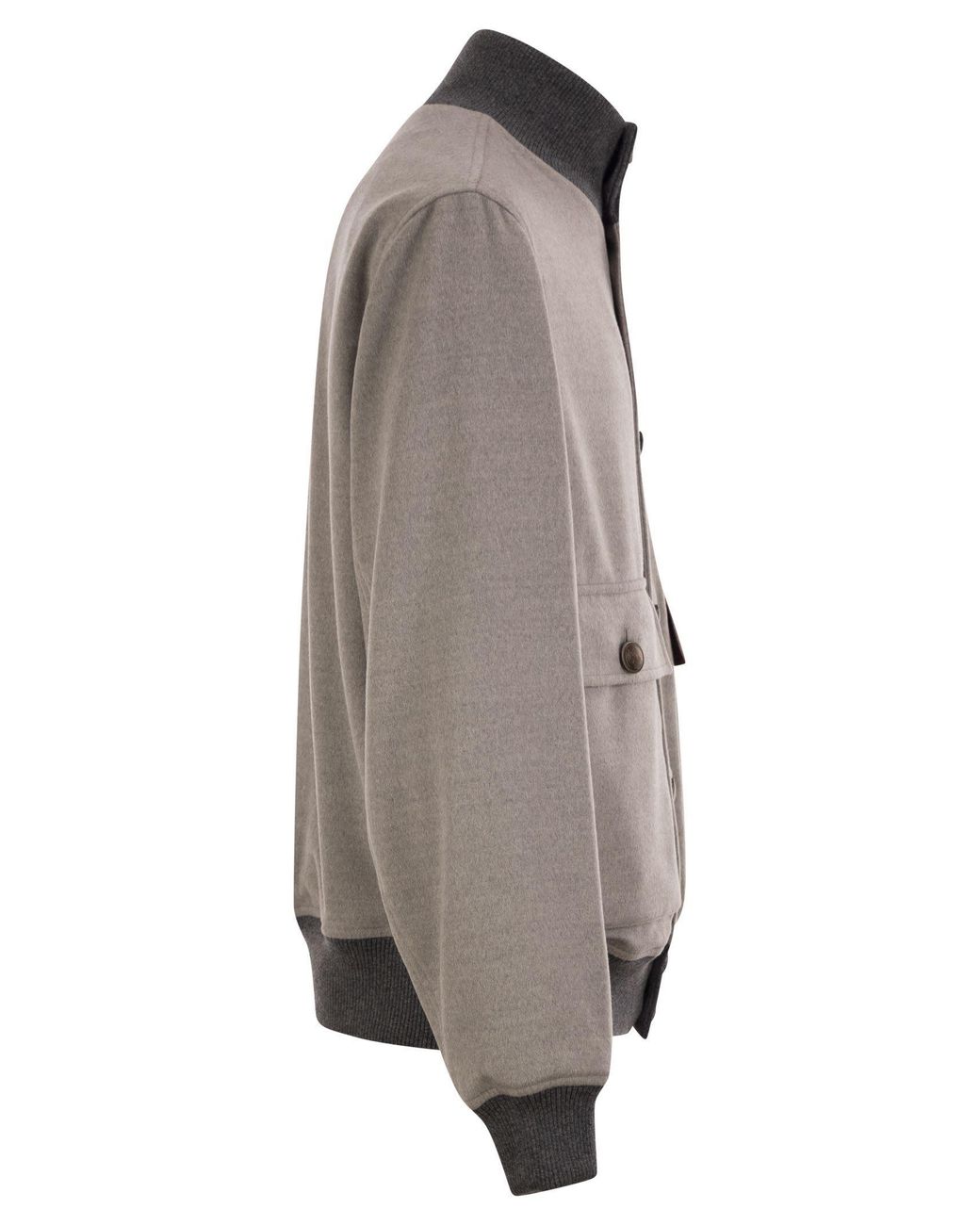 Brunello Cucinelli Gray Long-Sleeve High-Neck Bomber Jacket for men