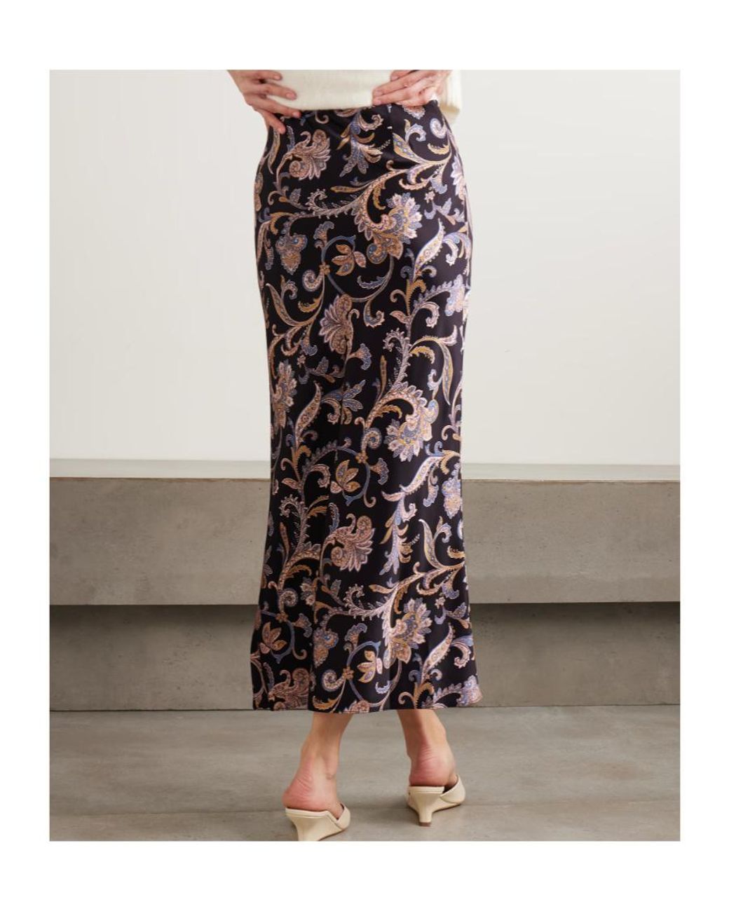 Veronica Beard Black Clover Paisley-Print Silk-Blend Charmeuse Midi Skirt