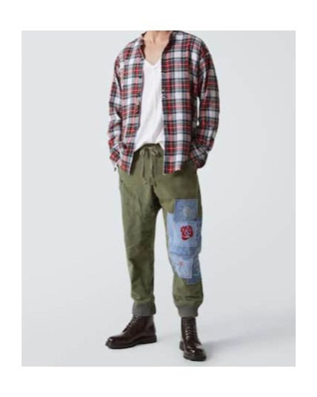 Greg Lauren Green Patchwork Cotton Sweatpants for men