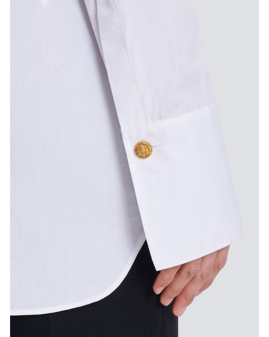 Balmain White Button-Up Long-Sleeved Poplin Shirt