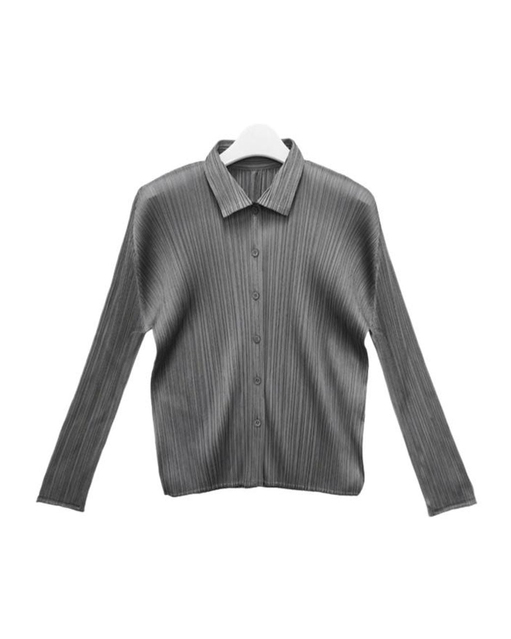 Pleats Please Issey Miyake Gray Pleats Please Issey Miyake Pleated Button-Up Shirt