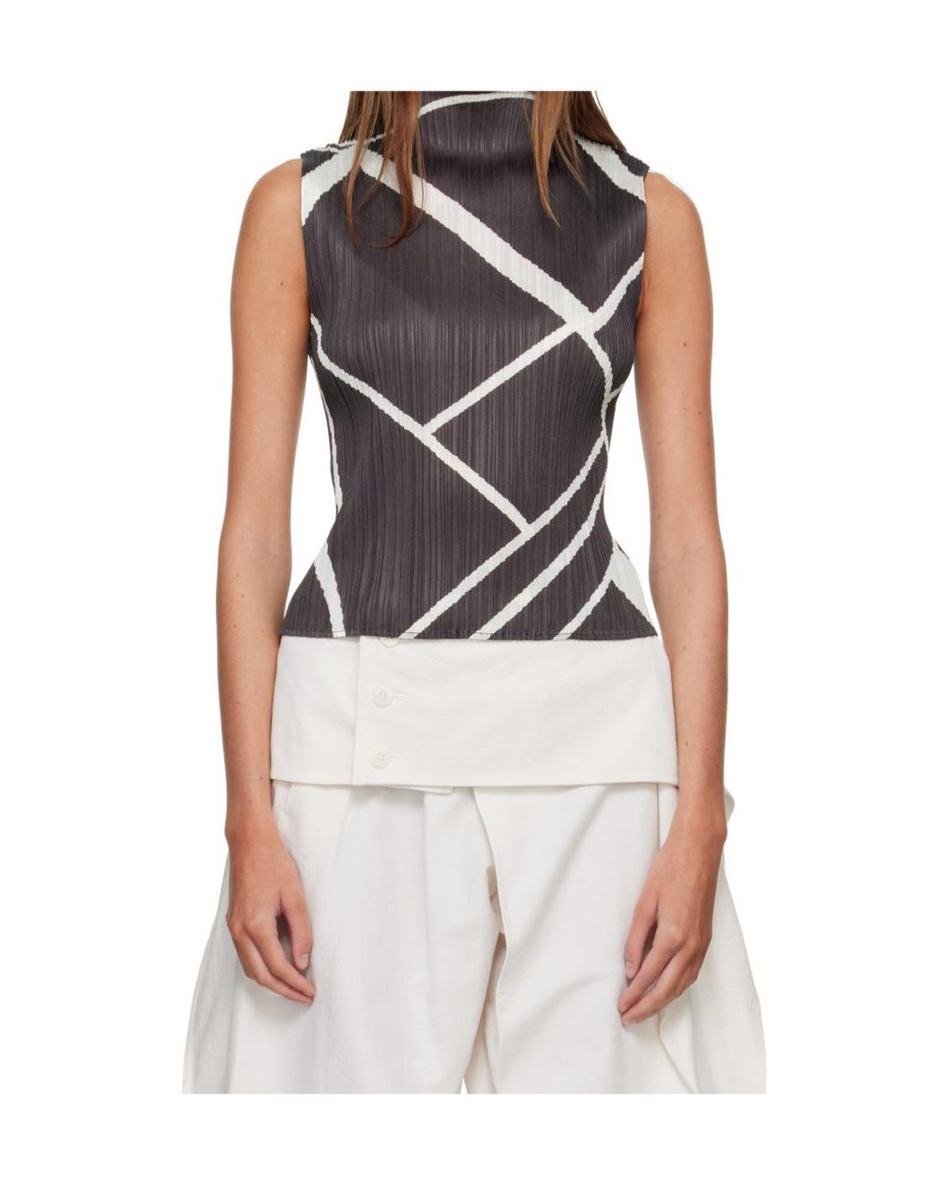 Pleats Please Issey Miyake Black Pleats Please Issey Miyake Fold Line Sleeveless Top