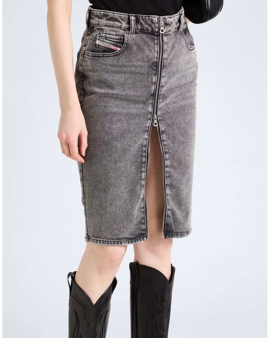 DIESEL Gray Colored Denim Midi Skirt
