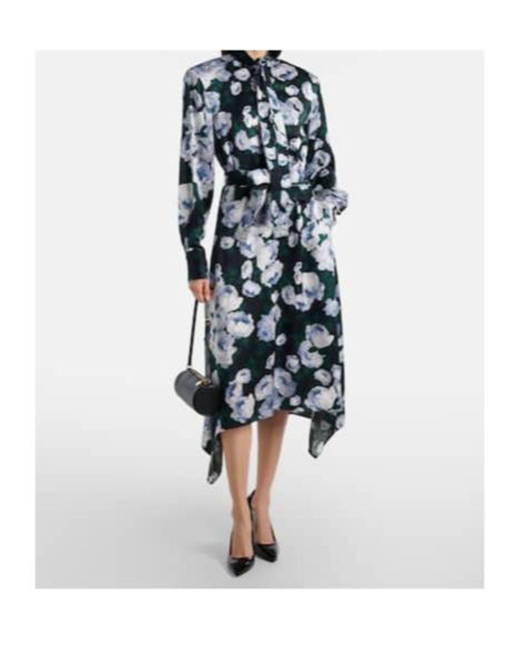 Stella McCartney White Floral Tie-Neck Satin Midi Dress
