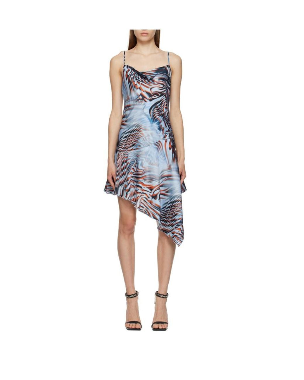 DIESEL Blue Allover Printed Asymmetric Dress
