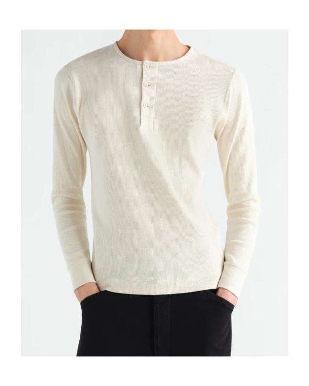 Lemaire White Ribbed Henley Long Sleeved Top for men