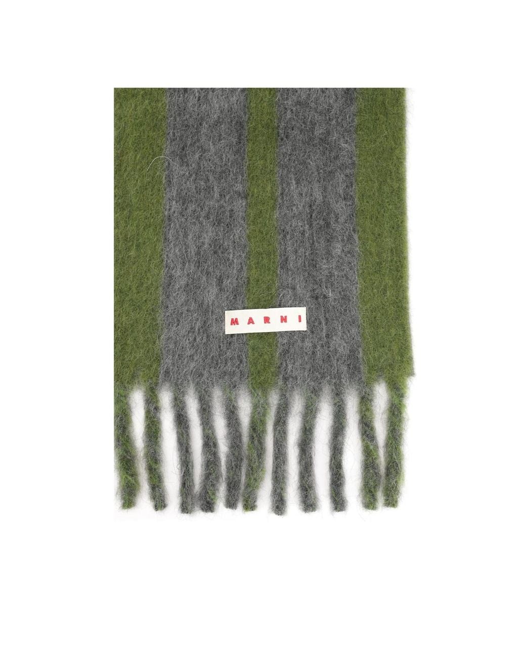 Marni Green Striped Fringed Scarf