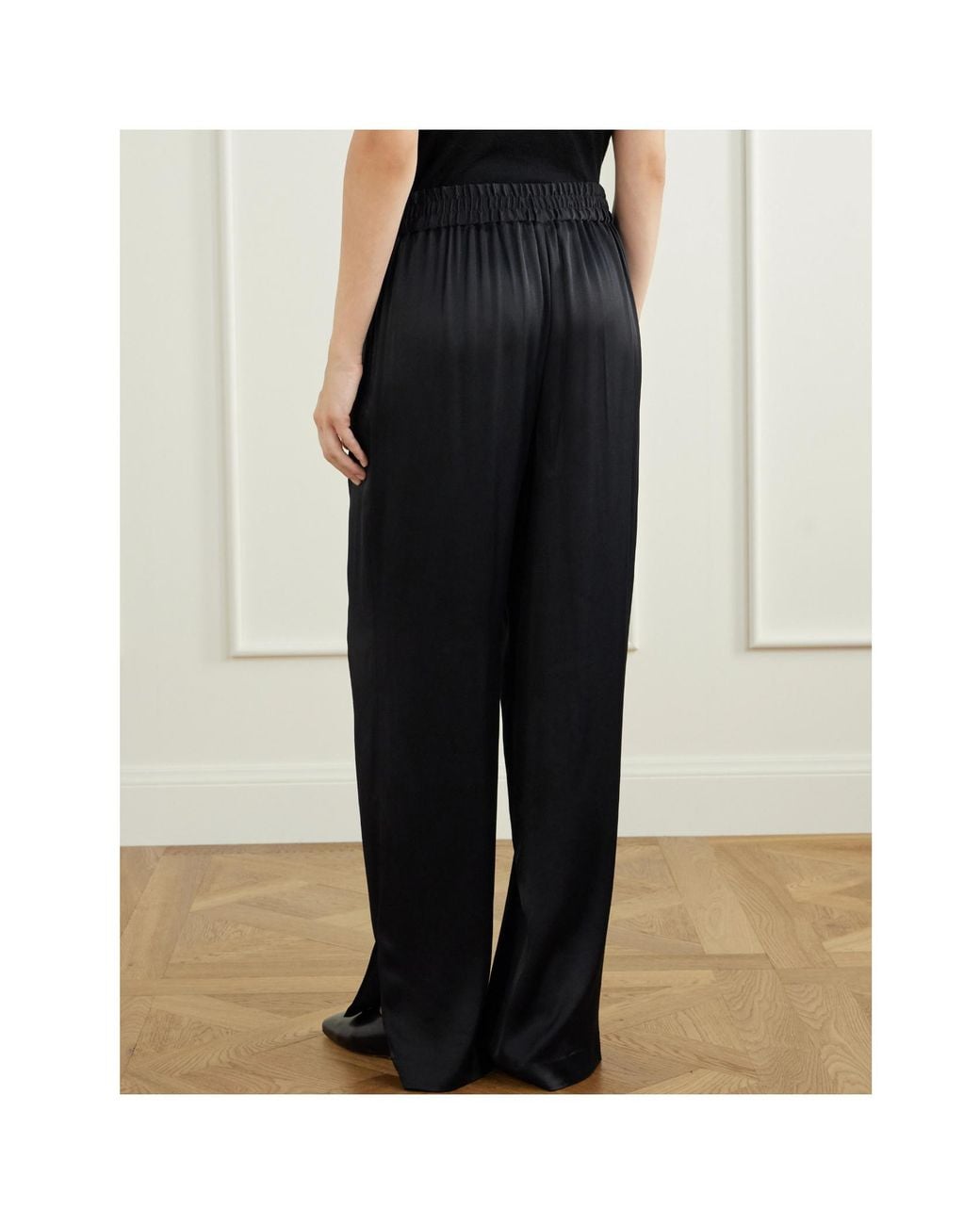 Lisa Yang Blue Satin Straight-Leg Casual Pants