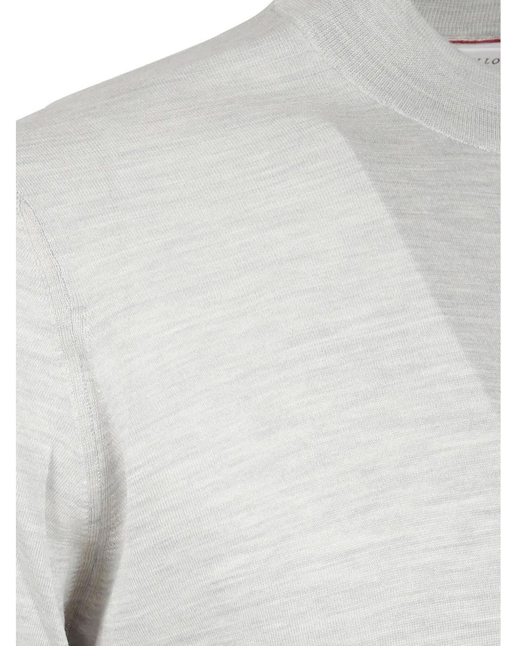 Brunello Cucinelli White Crew Neck Knitted Sweater for men