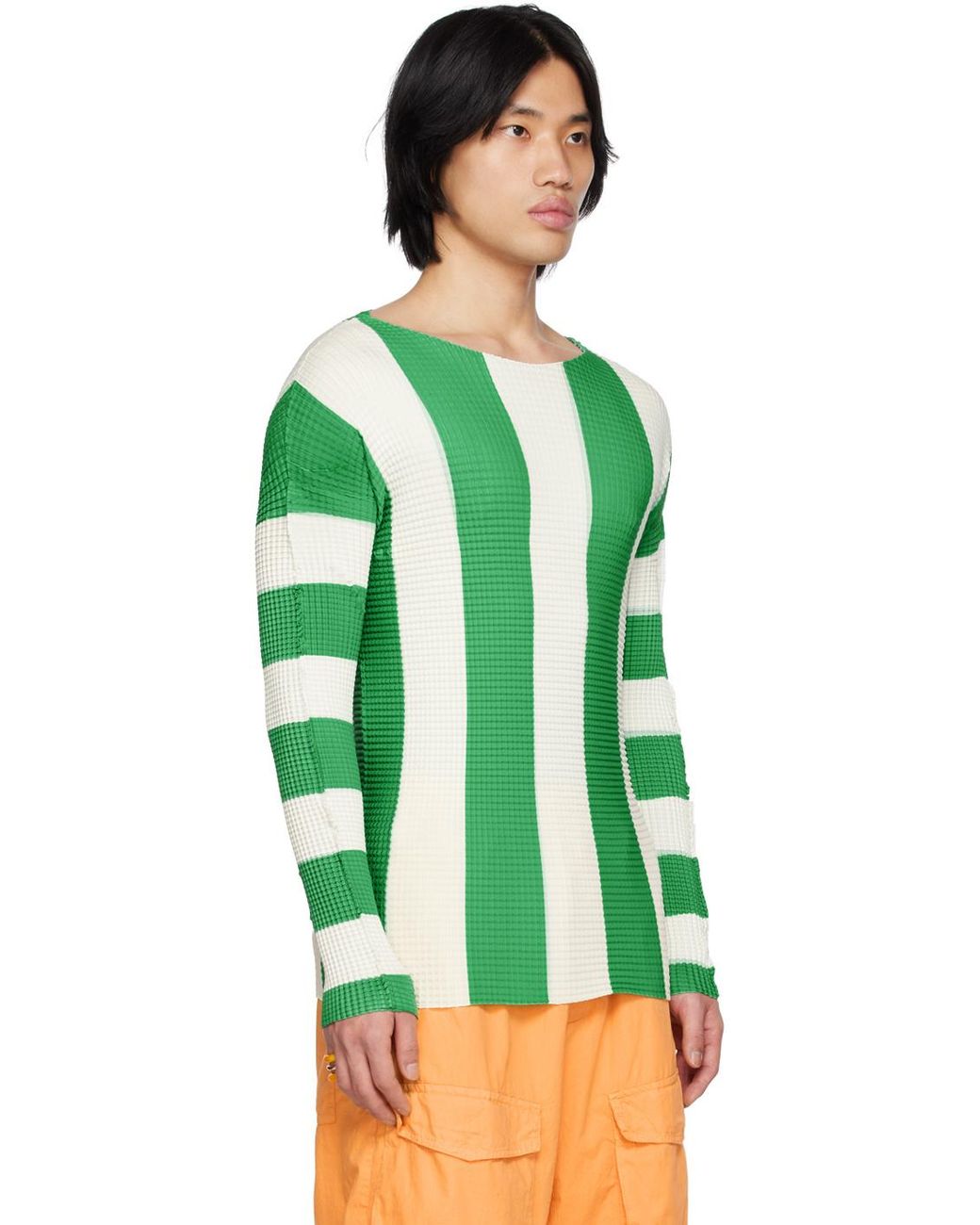 Sunnei Green Pleated Striped T- Shirt for men