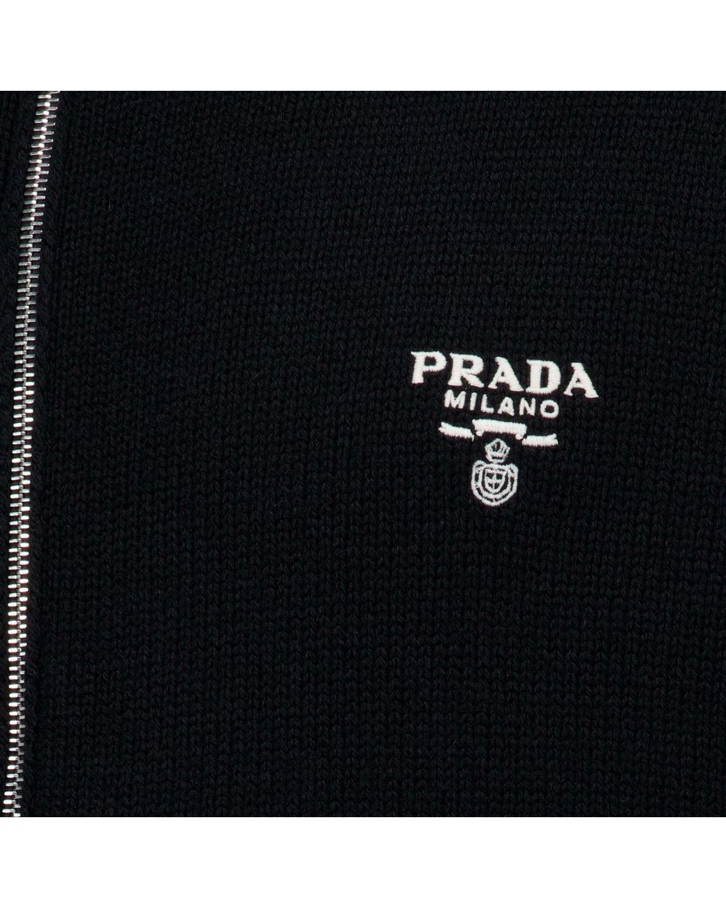 Prada Black Logo Embroidered Full-Zipped Knitted Cardigan for men