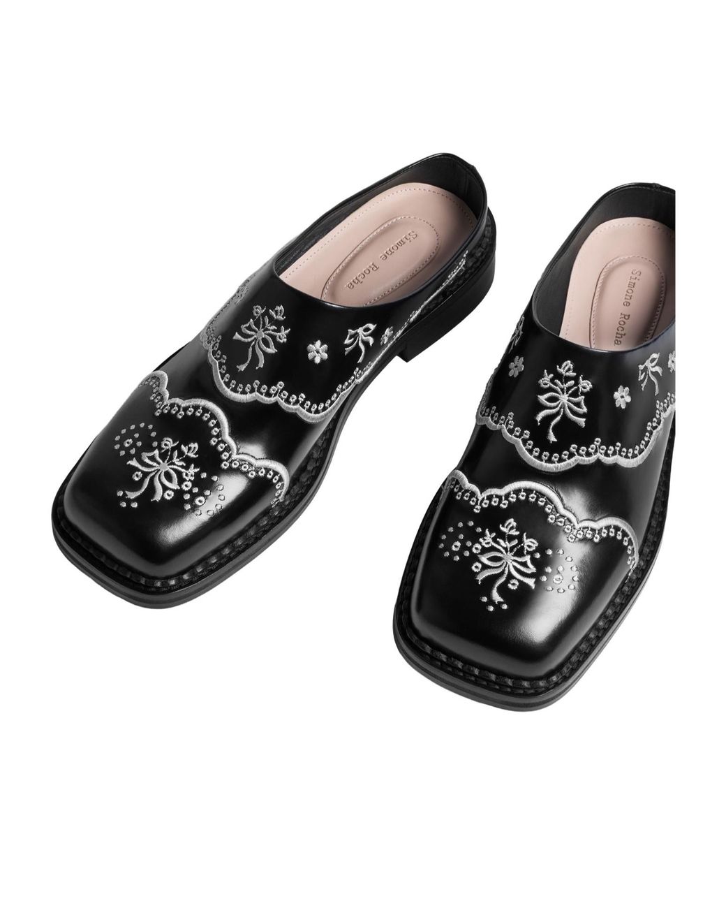 Simone Rocha Black Embroidered Scallop Mules