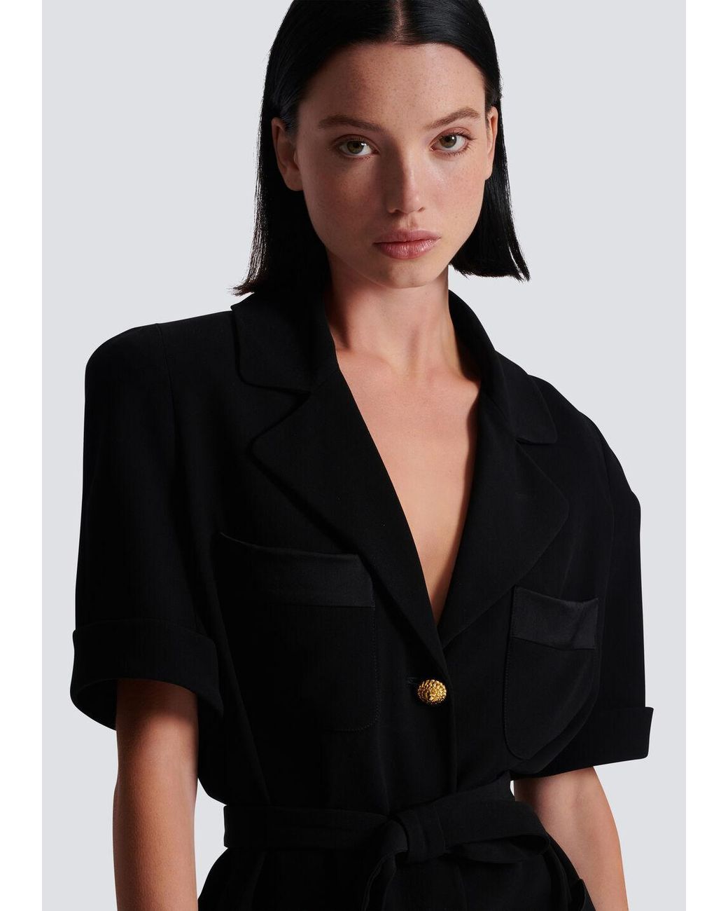 Balmain Black Crepe Belted Shirt