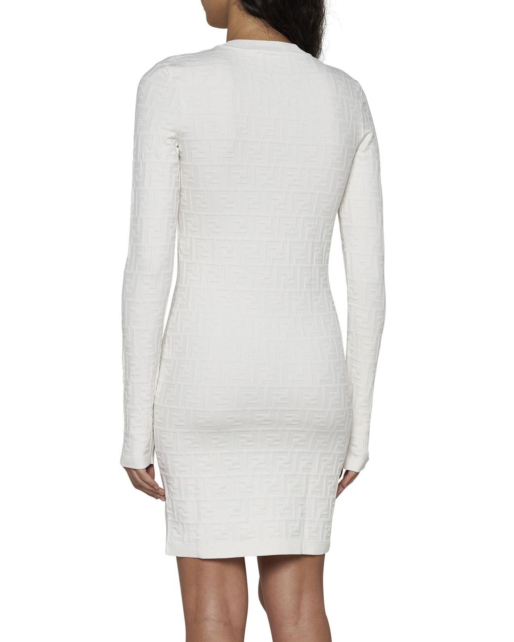 Fendi White All-Over Ff Embossed Crewneck Mini Dress